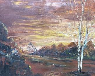 Western Landscape at Sunset Painting in Wood Frame