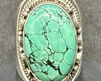 925 Silver & Turquoise Ring Size 7.5, TW 14.48g