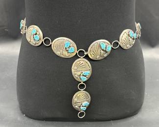 Sterling w/ Turquoise Navajo 36in Belt, TW 220.89g