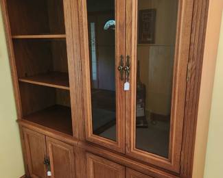 2 oak bookshelves/ lighted display case