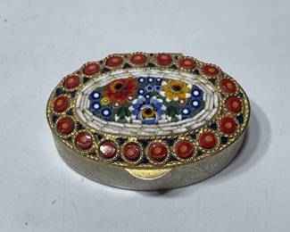 Vtg. Italian Micro Mosaic Gold Tone Pill Box
