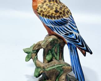 Vintage Hand Painted Porcelain Parrot on Tree