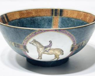 Mid 20th Century Hand Glazed Porcelain Equestrian Bowl