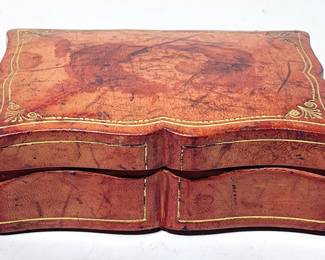 Antique Leather Wrapped Wooden Trinket Box 