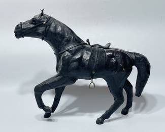 Vintage Black Leather Wrapped Horse Figurine