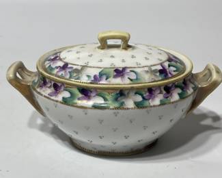 Vintage Hand Painted Nippon Violets Covered Sugar