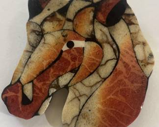 Large Horse Brooch Made from Inlaid Coral