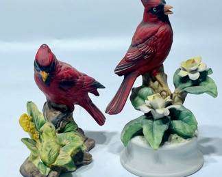 Two Ceramic Hand Painted Cardinal Bird Figurines