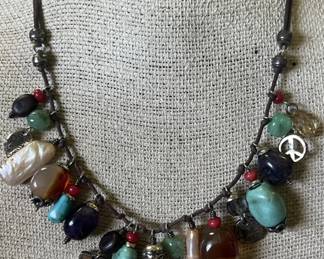 Vtg Retired Brighton Necklace w/ Amethyst, Coral, and more