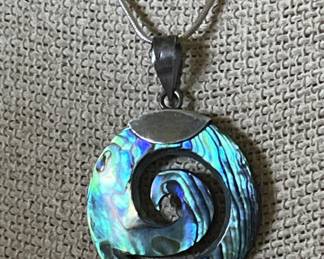Sterling Silver and Abalone Necklace. 16 inch