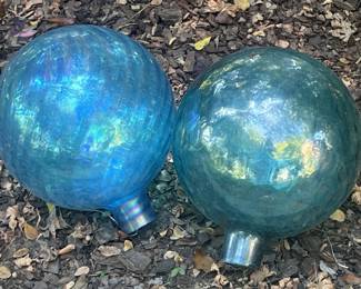 Two Blown Glass Gazing Ball Yard Art