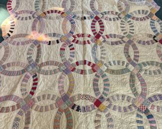 Antique Double Wedding Ring Hand Sewn Quilt 70x88