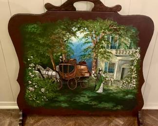 Vintage Hand Painted Large Wooden Fireplace Screen