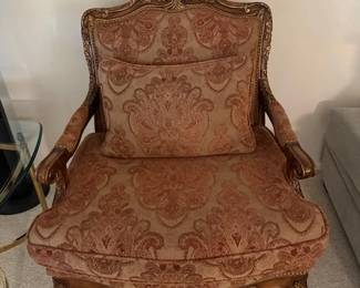 QUEEN ANNE SOLD WOOD CHAIR W TAPESTRY DESIGN