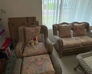 WICKER CHAIR AND OTTOMAN