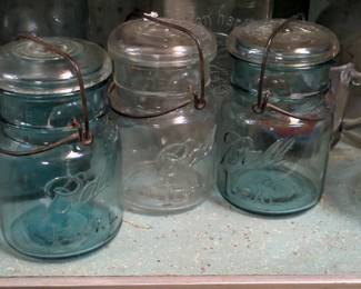 Antique Ball jars with glass lid