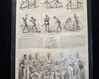 1868 Original Harpers Wood Engraving International Cricket Match