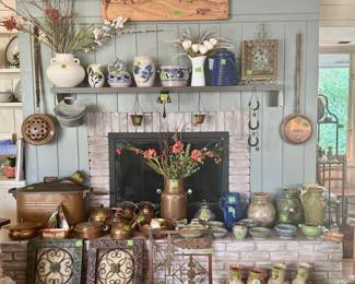 Lots of cooper and pottery pieces 