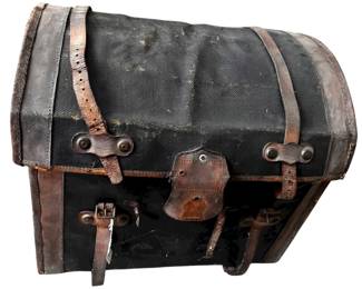 1900s Leather Wicker Steamer Trunk