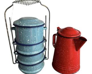 RARE Graniteware Carrier Coffee Pot