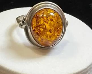 Sterling Amber Ring