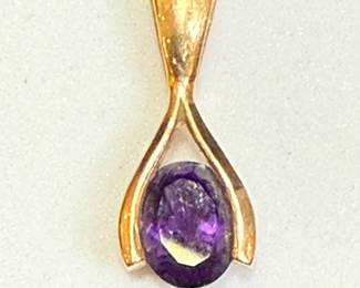 FRD Signed 14K Gold Amethyst Pendant