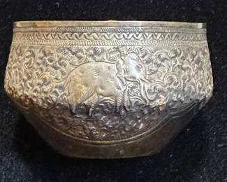 Sterling Trinket Dish With Embossed Elephant Design