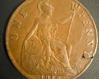 1916 Great Britain King George One Penny