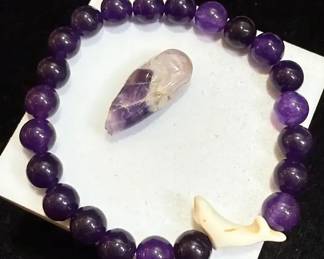 Amethyst Beaded Bracelet With Dolphin Bead Accent