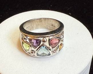 Sterling multigemstone ring featuring in a geometric design