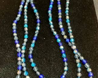 Blue Faceted Glass Bead Necklace Trio