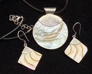 Mother Of Pearl Sterling Necklace  Earrings