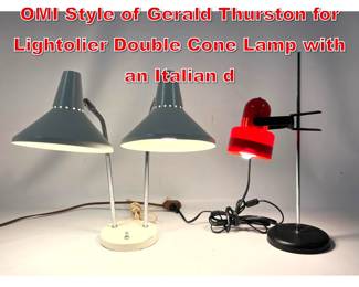 Lot 443 2pcs Desk Task Lamps. OMI Style of Gerald Thurston for Lightolier Double Cone Lamp with an Italian d