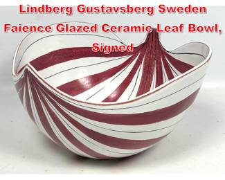 Lot 85 Large Danish Modern Stig Lindberg Gustavsberg Sweden Faience Glazed Ceramic Leaf Bowl, Signed