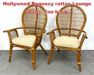 Lot 527 Pair Royal Design Hollywood Regency rattan Lounge chairs. Fan back. 