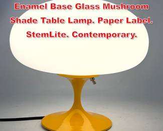 Lot 312 DESIGNLINE Yellow Enamel Base Glass Mushroom Shade Table Lamp. Paper Label. StemLite. Contemporary.