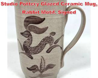 Lot 83 Edwin and Mary Scheier Studio Pottery Glazed Ceramic Mug, Rabbit Motif. Signed