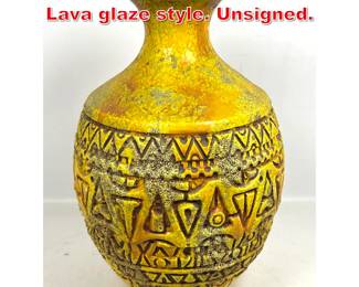 Lot 390 Yellow Pottery lamp base. Lava glaze style. Unsigned. 