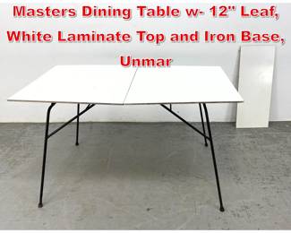 Lot 316 Clifford Pascoe for Modern Masters Dining Table w 12 Leaf, White Laminate Top and Iron Base, Unmar