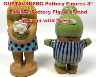 Lot 103 2pc LISA LARSON for GUSTAVSBERG Pottery Figures 8 Tall Eva Pottery Figure. Blond Woman with flower.