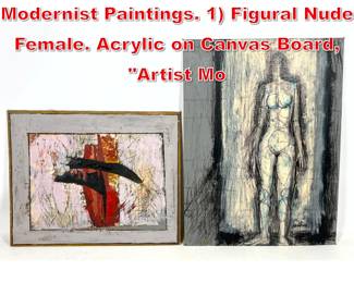 Lot 63 2pc RONALD AHLSTROM Modernist Paintings. 1 Figural Nude Female. Acrylic on Canvas Board, Artist Mo
