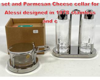 Lot 281 Ettore Sottsass Condiment set and Parmesan Cheese cellar for Alessi designed in 1978 stainless and c