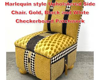 Lot 520 ROBERT A HARMAN Harlequin style Upholstered Side Chair. Gold, Black and White Checkerboard Patchwork
