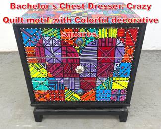 Lot 355 Colorful Hand Painted Bachelor s Chest Dresser. Crazy Quilt motif with Colorful decorative squares. 