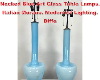 Lot 323 2pc Large Dramatic Long Necked Blue Art Glass Table Lamps. Italian Murano. Modernist Lighting. Diffe