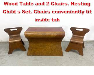 Lot 434 3pc BLOOM Laminated Wood Table and 2 Chairs. Nesting Child s Set. Chairs conveniently fit inside tab