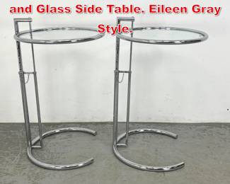 Lot 167 Pair Adjustable Chrome and Glass Side Table. Eileen Gray Style. 