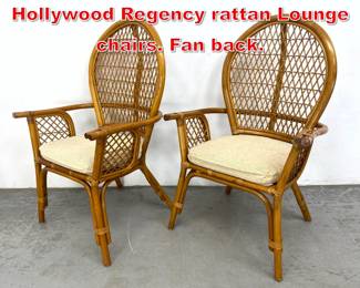 Lot 529 Pair Royal Design Hollywood Regency rattan Lounge chairs. Fan back. 