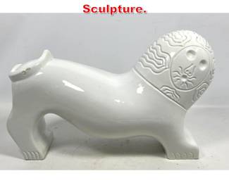 Lot 452 White High Glazed Lion Sculpture. 