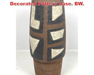 Lot 48 Large Mid Century Modern Decorated Pottery Vase. BW. 